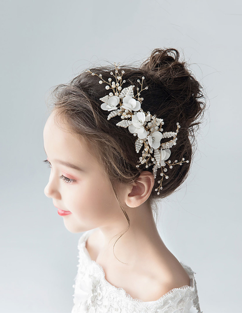 キッズ・女の子 ゴールド フラワー 誕生日会 パーティ用 コーム型 ヘッドドレス