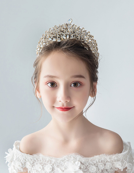 キッズ・女の子 プリンセス クリスタル ゴールド 豪華 孔雀の羽 誕生日会 パーティ用 ティアラ