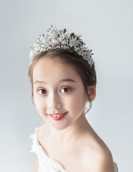 キッズ・女の子 プリンセス クリスタル シルバー 豪華 雪の華 誕生日会 パーティ用 ティアラ