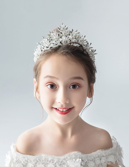 キッズ・女の子 プリンセス クリスタル シルバー 豪華 雪の華 誕生日会 パーティ用 ティアラ