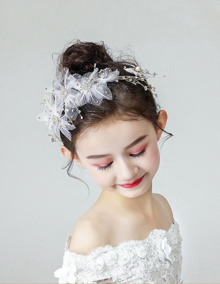 キッズ・女の子 シャンパン ホワイト フラワー 誕生日会 パーティ用 ヘッドドレス