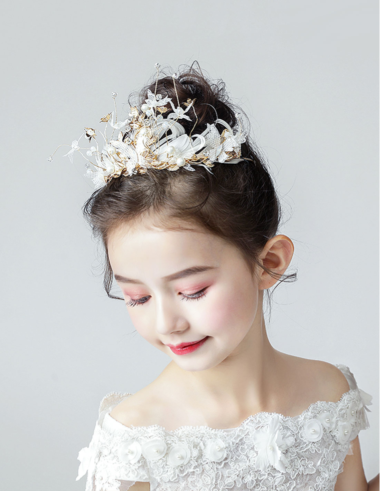 キッズ・女の子 ゴールド フラワー バタフライ 豪華 誕生日会 パーティ用 ティアラ