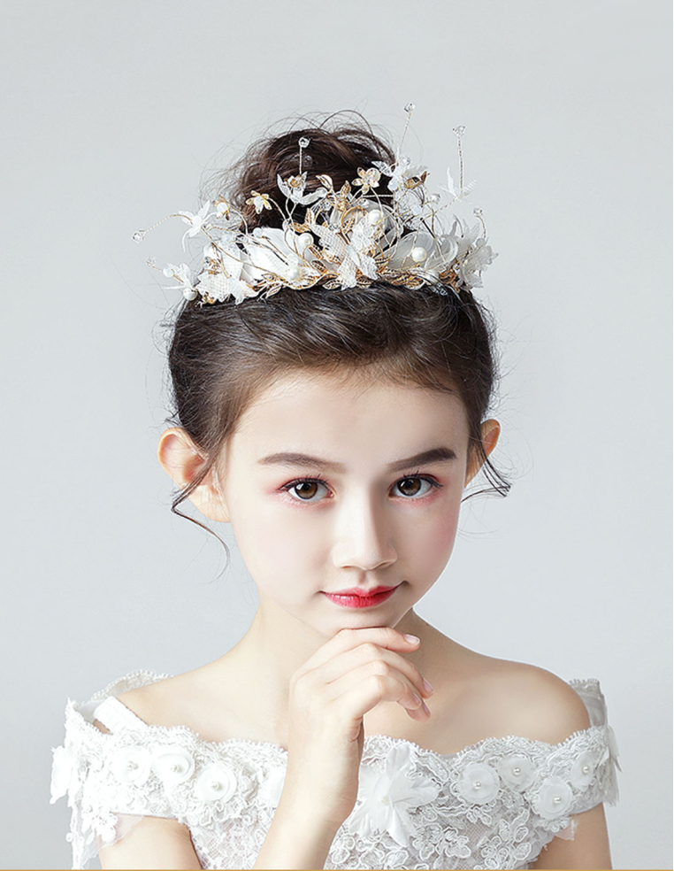 キッズ・女の子 ゴールド フラワー バタフライ 豪華 誕生日会 パーティ用 ティアラ