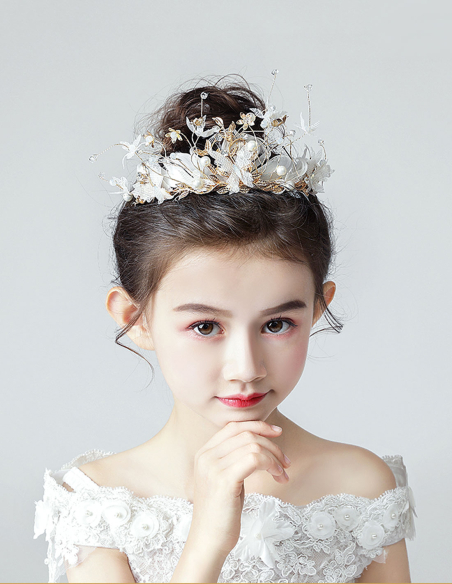 キッズ・女の子 ゴールド フラワー バタフライ 豪華 誕生日会 パーティ用 ティアラ