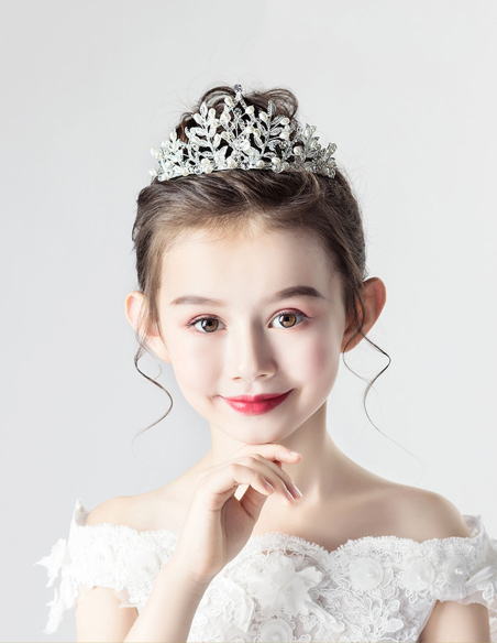 キッズ・女の子 プリンセス クリスタル シルバー リーフ 豪華 誕生日会 パーティ用 ティアラ
