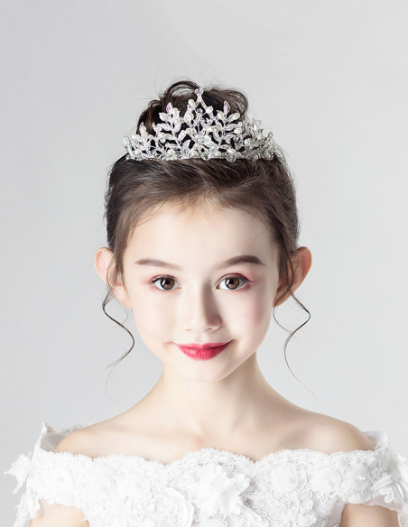 キッズ・女の子 プリンセス クリスタル シルバー リーフ 豪華 誕生日会 パーティ用 ティアラ
