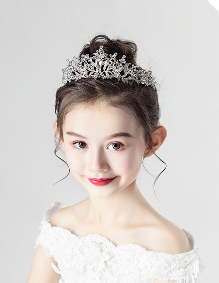 キッズ・女の子 プリンセス クリスタル シルバー 豪華 ラインストーン 誕生日会 パーティ用 ティアラ