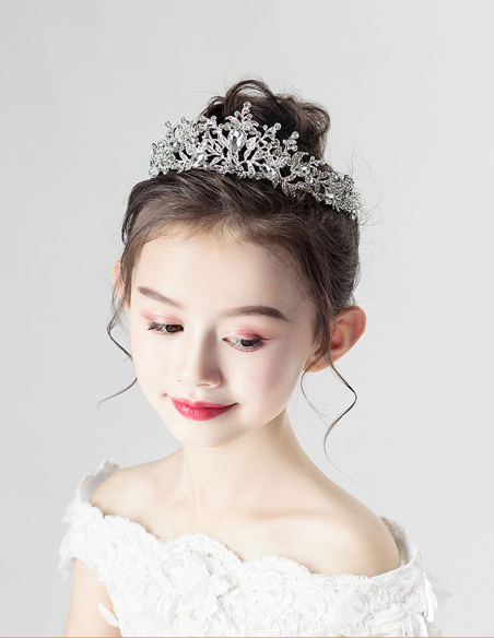 キッズ・女の子 プリンセス クリスタル シルバー 豪華 ラインストーン 誕生日会 パーティ用 ティアラ
