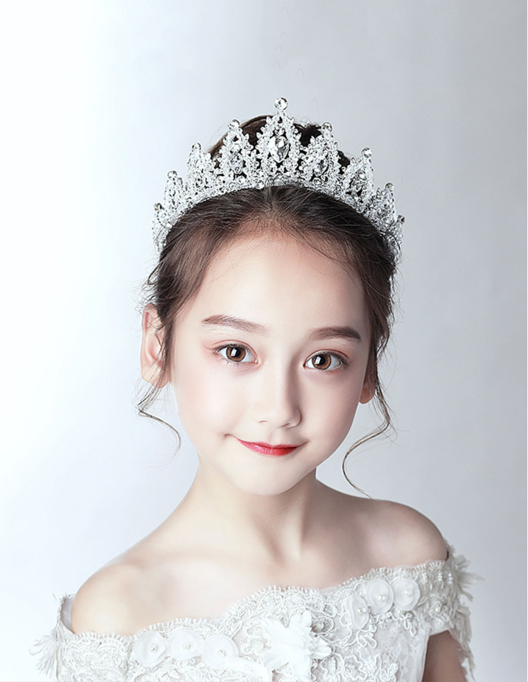 キッズ・女の子 プリンセス クリスタル シルバー 豪華 ラインストーン 誕生日会 パーティ用 ティアラ