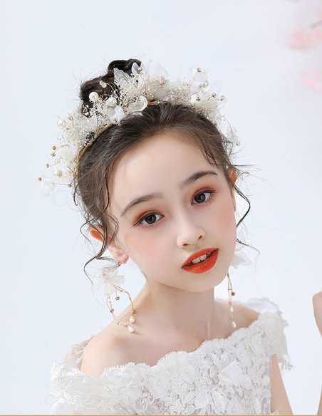 キッズ・女の子 ゴールド パール ラインストーン 誕生日会 パーティ用 フラワーガール ヘッドドレス