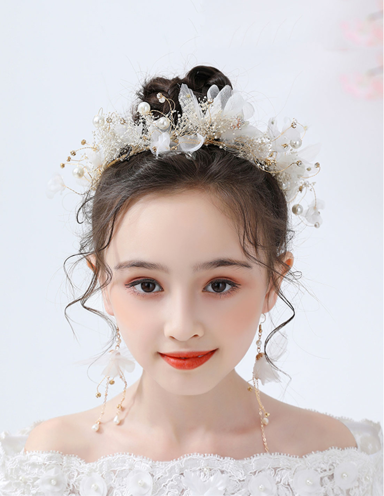 キッズ・女の子 ゴールド パール ラインストーン 誕生日会 パーティ用 フラワーガール ヘッドドレス