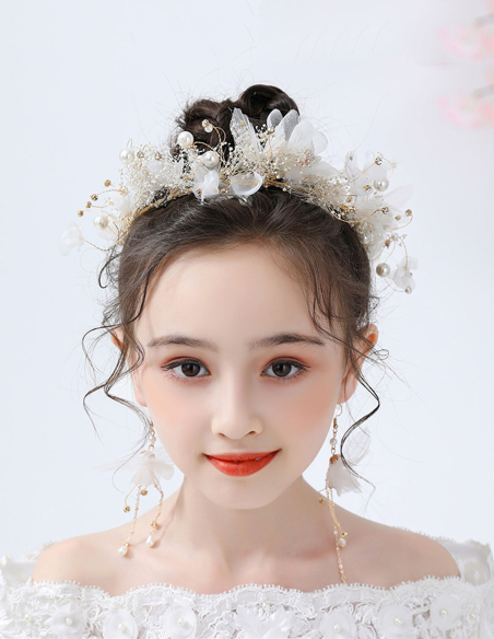 キッズ・女の子 ゴールド パール ラインストーン 誕生日会 パーティ用 フラワーガール ヘッドドレス