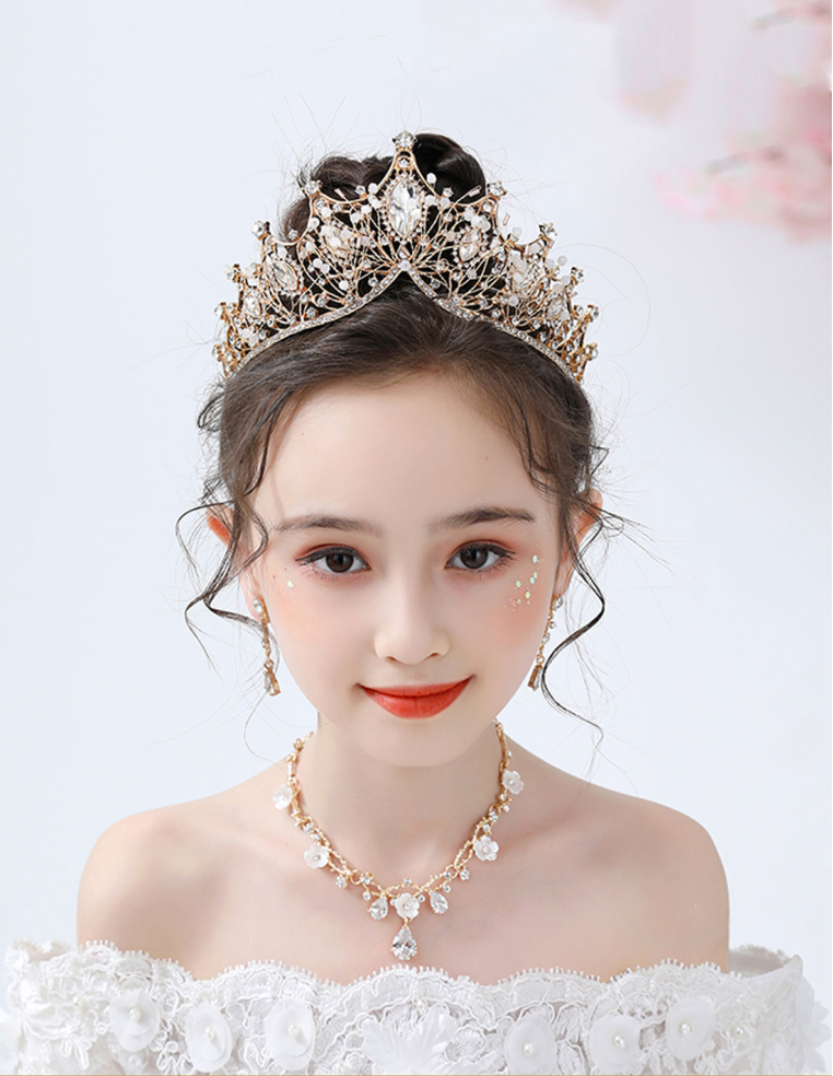 キッズ・女の子 プリンセス クリスタル ゴールド ラインストーン 豪華 誕生日会 パーティ用 ティアラ
