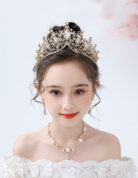 キッズ・女の子 プリンセス クリスタル ゴールド ラインストーン 豪華 誕生日会 パーティ用 ティアラ