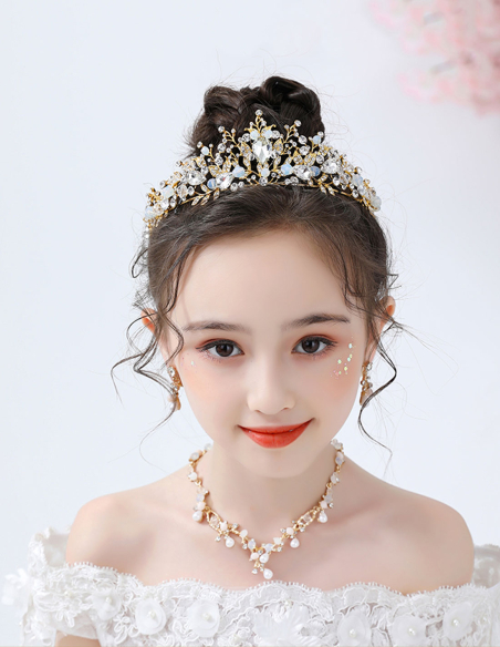 キッズ・女の子 プリンセス カラフル ゴールド ラインストーン 豪華 誕生日会 パーティ用 ティアラ