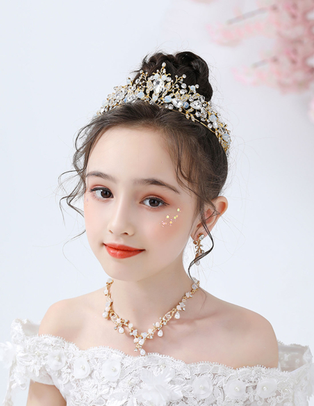 キッズ・女の子 プリンセス カラフル ゴールド ラインストーン 豪華 誕生日会 パーティ用 ティアラ
