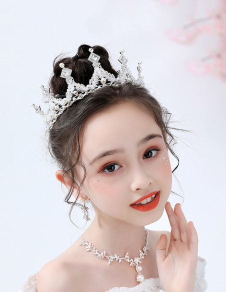 キッズ・女の子 プリンセス クリスタル シルバー 豪華 ラインストーン 誕生日会 パーティ用 ティアラ