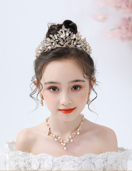 キッズ・女の子 プリンセス ピンククリスタル ゴールド 豪華 誕生日会 パーティ用 ティアラ