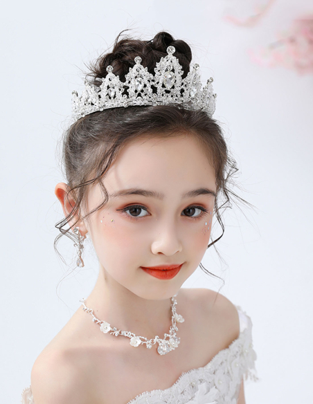 キッズ・女の子 プリンセス クリスタル シルバー 豪華 ラインストーン 誕生日会 パーティ用 ティアラ