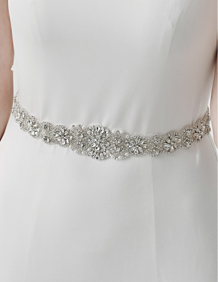 ブライダル ビジュー ロング オフホワイト サッシュベルト