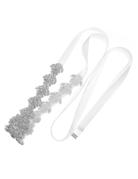 ブライダル ビジュー フラワー ロング オフホワイト サッシュベルト