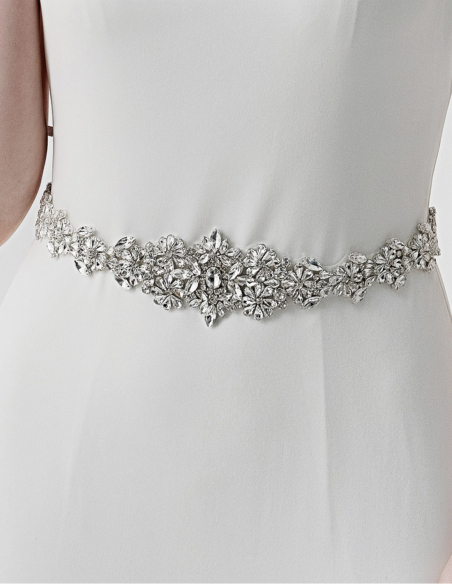 ブライダル ビジュー フラワー ロング オフホワイト サッシュベルト