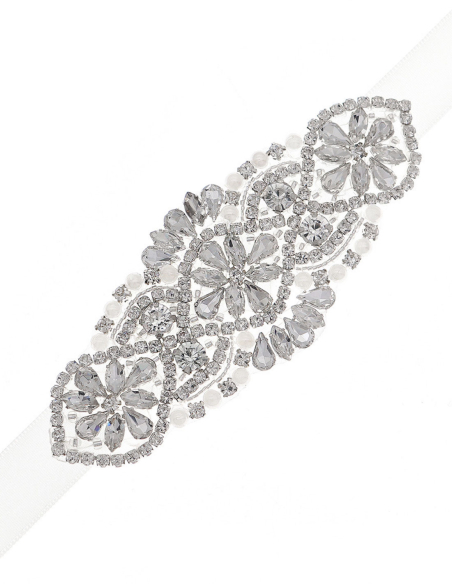 ブライダル ビジュー パール ショート オフホワイト サッシュベルト