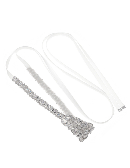 ブライダル ビジュー パール ロング オフホワイト サッシュベルト