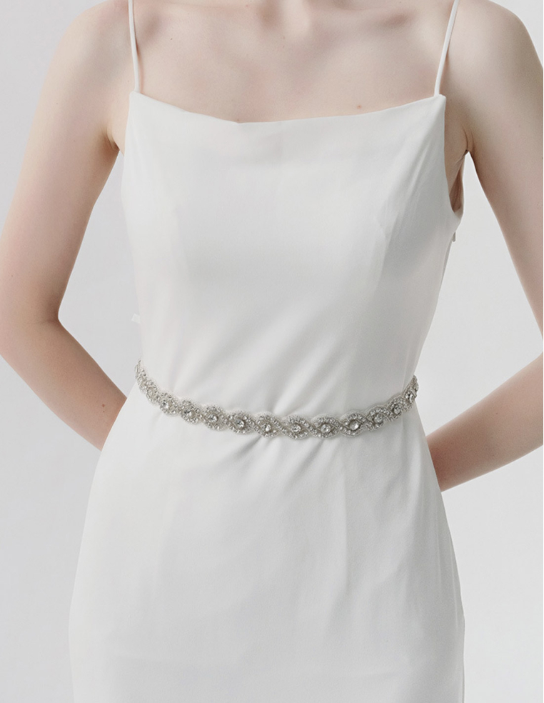 ブライダル クロスビジュー ロング オフホワイト サッシュベルト