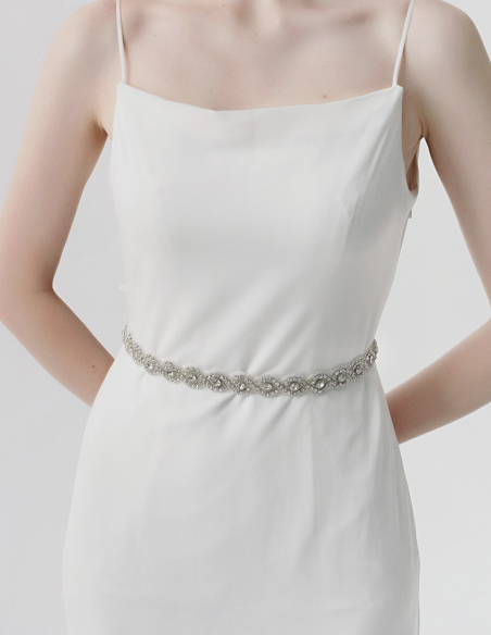 ブライダル クロスビジュー ロング オフホワイト サッシュベルト