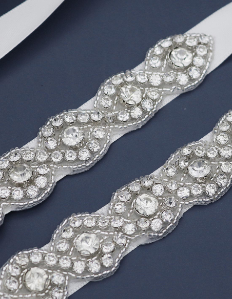 ブライダル クロスビジュー ロング オフホワイト サッシュベルト