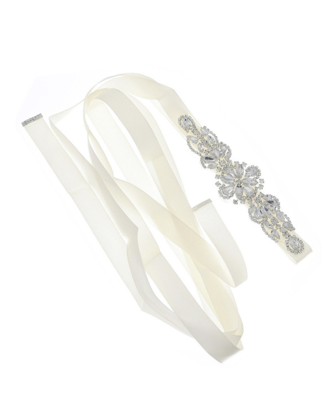 ブライダル ビジュー ラインストーン ショート オフホワイト サッシュベルト