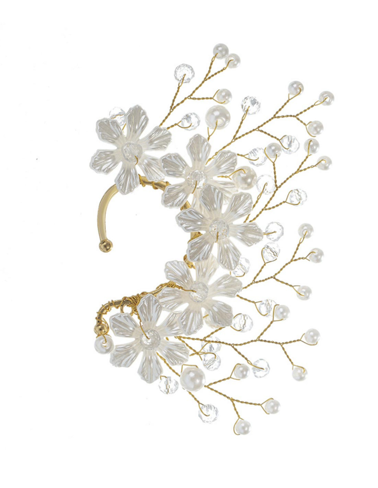クリスタルフラワー パール ゴールド 小枝 イヤーカフ ブライダル アクセサリー