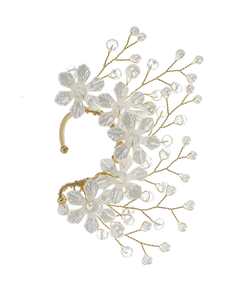 クリスタルフラワー パール ゴールド 小枝 イヤーカフ ブライダル アクセサリー