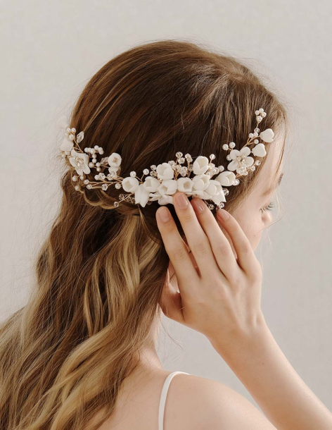 3点セット パール クリスタル フラワー ゴールド 小枝 ブライダル コーム Uピン アクセサリー