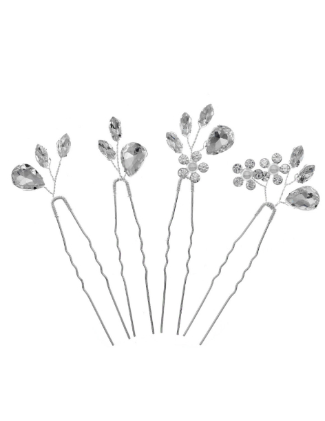 ラインストーン 4点セット シルバー 小枝 ブライダル ヘアピン Uピン アクセサリー 2