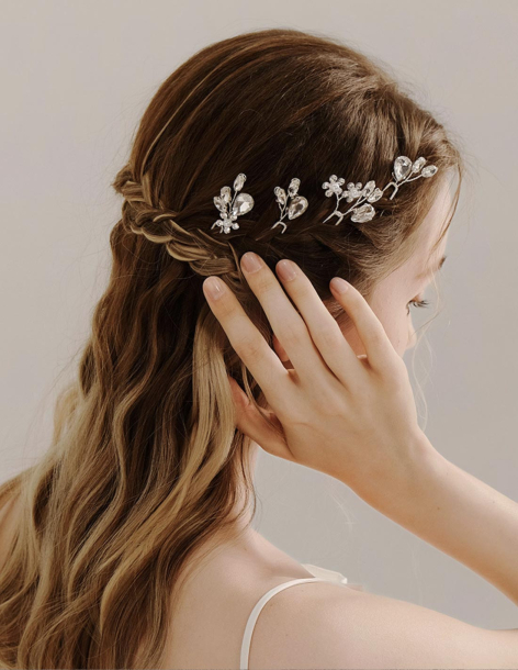 ラインストーン 4点セット シルバー 小枝 ブライダル ヘアピン Uピン アクセサリー