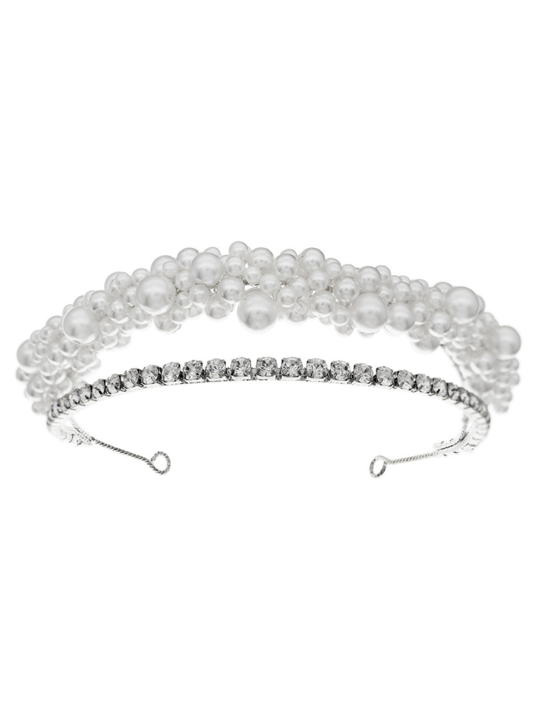 ラインストーン パール シルバー ヘアバンド ブライダル アクセサリー