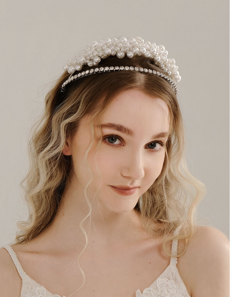ラインストーン パール シルバー ヘアバンド ブライダル アクセサリー