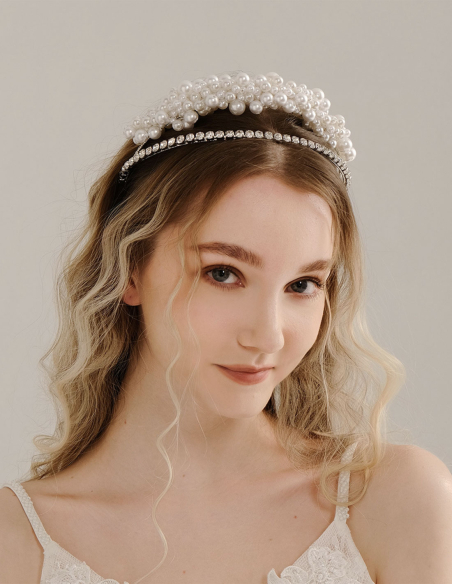 ラインストーン パール シルバー ヘアバンド ブライダル アクセサリー