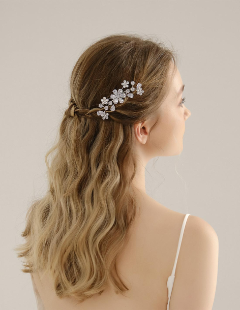 ラインストーン フラワー シルバー 小枝 ブライダル コーム アクセサリー