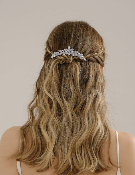 ラインストーン フラワー シルバー ブライダル コーム アクセサリー