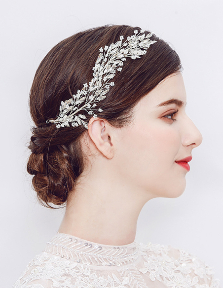 フラワー ビーズ ラインストーン シルバー ブライダル ヘッドドレス