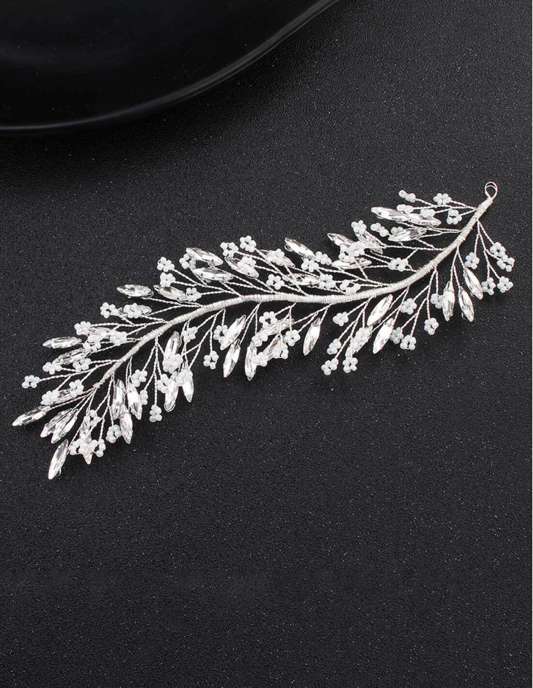 フラワー ビーズ ラインストーン シルバー ブライダル ヘッドドレス