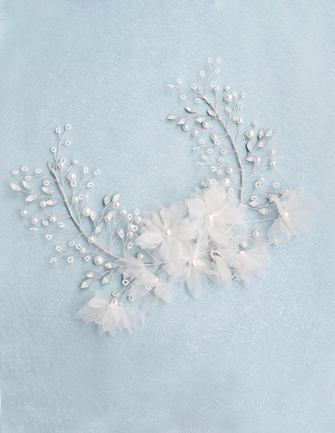 フラワー パール ビーズ シルバー ブライダル セレモニー 花冠 ヘッドドレス