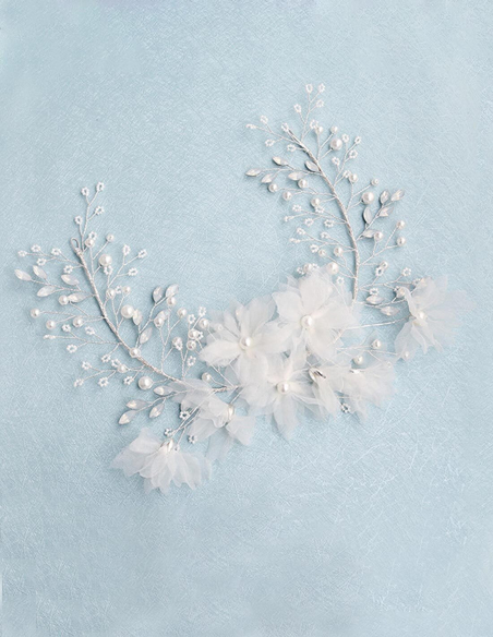 フラワー パール ビーズ シルバー ブライダル セレモニー 花冠 ヘッドドレス