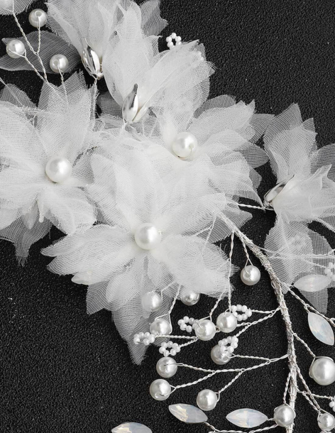 フラワー パール ビーズ シルバー ブライダル セレモニー 花冠 ヘッドドレス 2