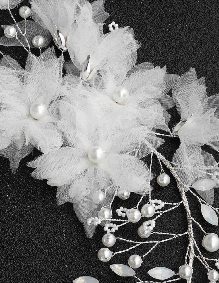 フラワー パール ビーズ シルバー ブライダル セレモニー 花冠 ヘッドドレス