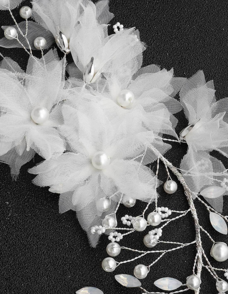 フラワー パール ビーズ シルバー ブライダル セレモニー 花冠 ヘッドドレス