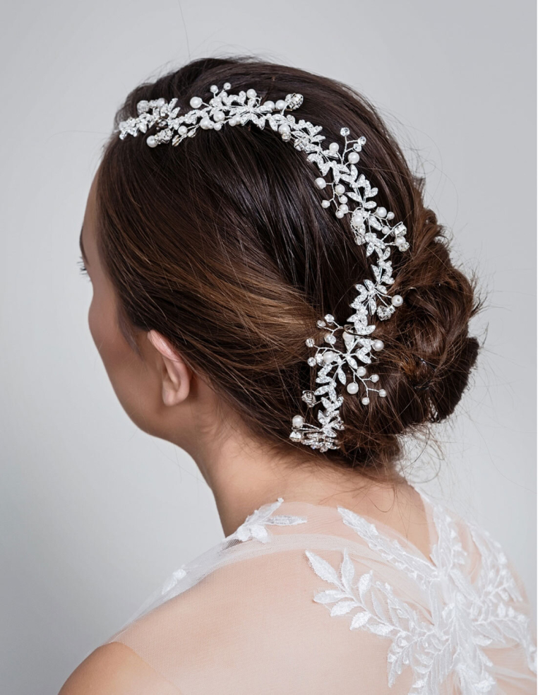 パール ラインストーン シルバー ブライダル セレモニー 小枝 花冠 ヘッドドレス
